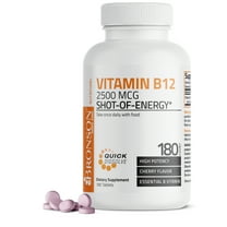 Bronson Vitamin B12 2500mcg Shot Of Energy Fast Dissolve Chewable Cherry Tablets Energy Production, 180 Cherry Tablets