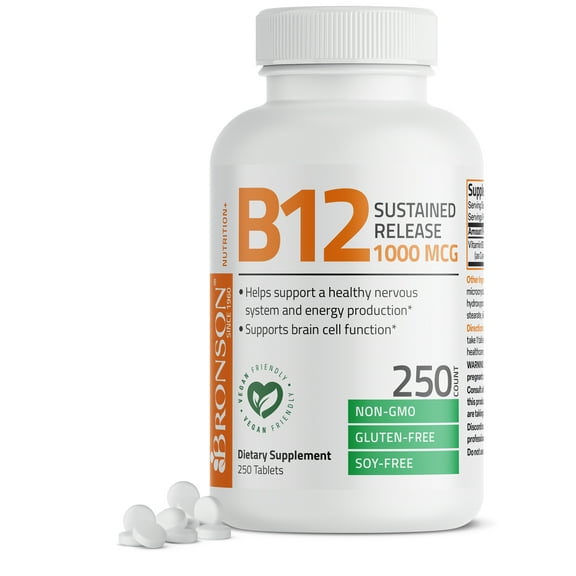 Bronson Vitamin B12 Sustained Release Natural Energy Non-GMO Formula,250 Tablets