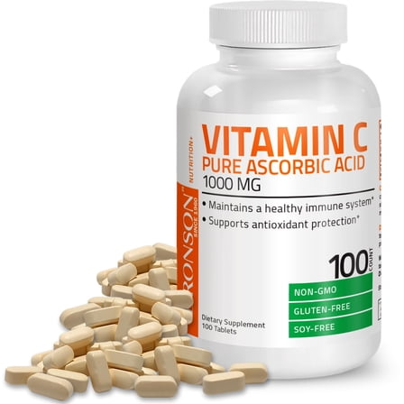 Bronson Vitamin C 1000 mg Premium Non-GMO Gluten Free Ascorbic Acid, Healthy Immune System, Antioxidant Protection, 100 Tablets
