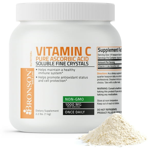 Bronson Vitamin C Powder Pure Ascorbic Acid Soluble Fine Non GMO Crystals Healthy Immune System Powerful Antioxidant, 2.2lb