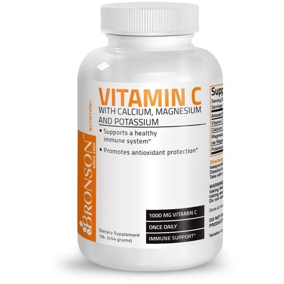 Bronson Vitamin C Powder with Calcium, Magnesium, and Potassium, Antioxidant Immune Support, 1lb