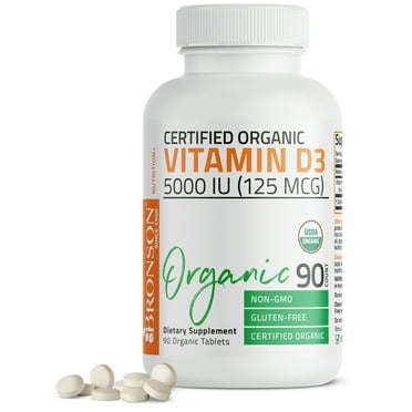 Bronson Vitamin D3 5000 IU Bone Health and Immune Support, USDA Certified Organic, Non-GMO Gluten Free, 90 Tablets