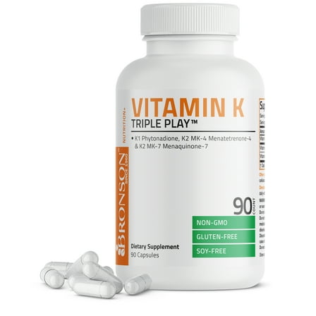 Bronson Vitamin K Triple Play (Vitamin K2 MK7 / Vitamin K2 MK4 / Vitamin K1) 90 Capsules