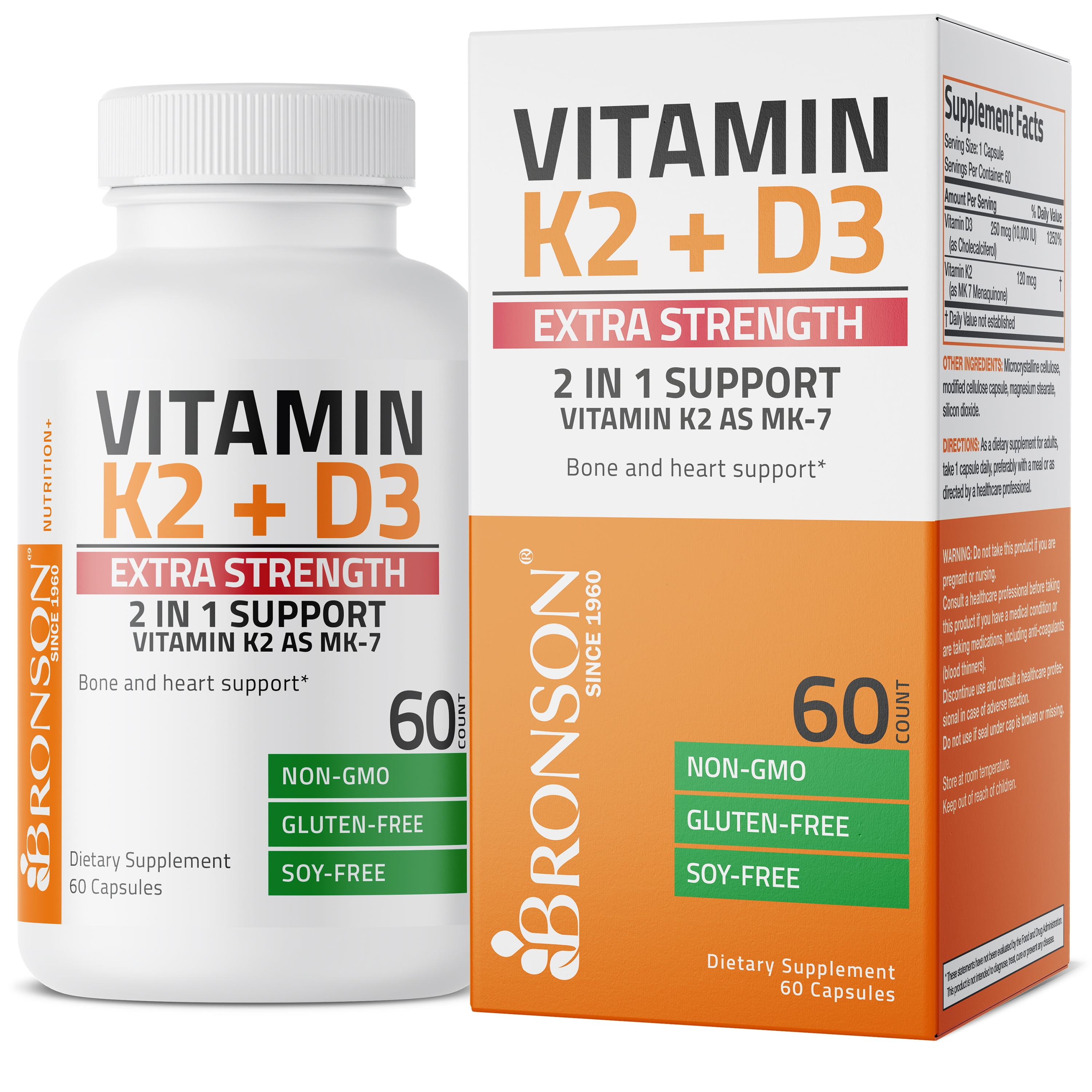 Bronson Vitamin K2 (MK7) with D3 Extra Strength Bone and Heart Health