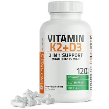 Bronson Vitamin K2 (MK7) with D3 Supplement Bone and Heart Health Non GMO & Gluten Free Formula - Easy to Swallow, 120 Capsules