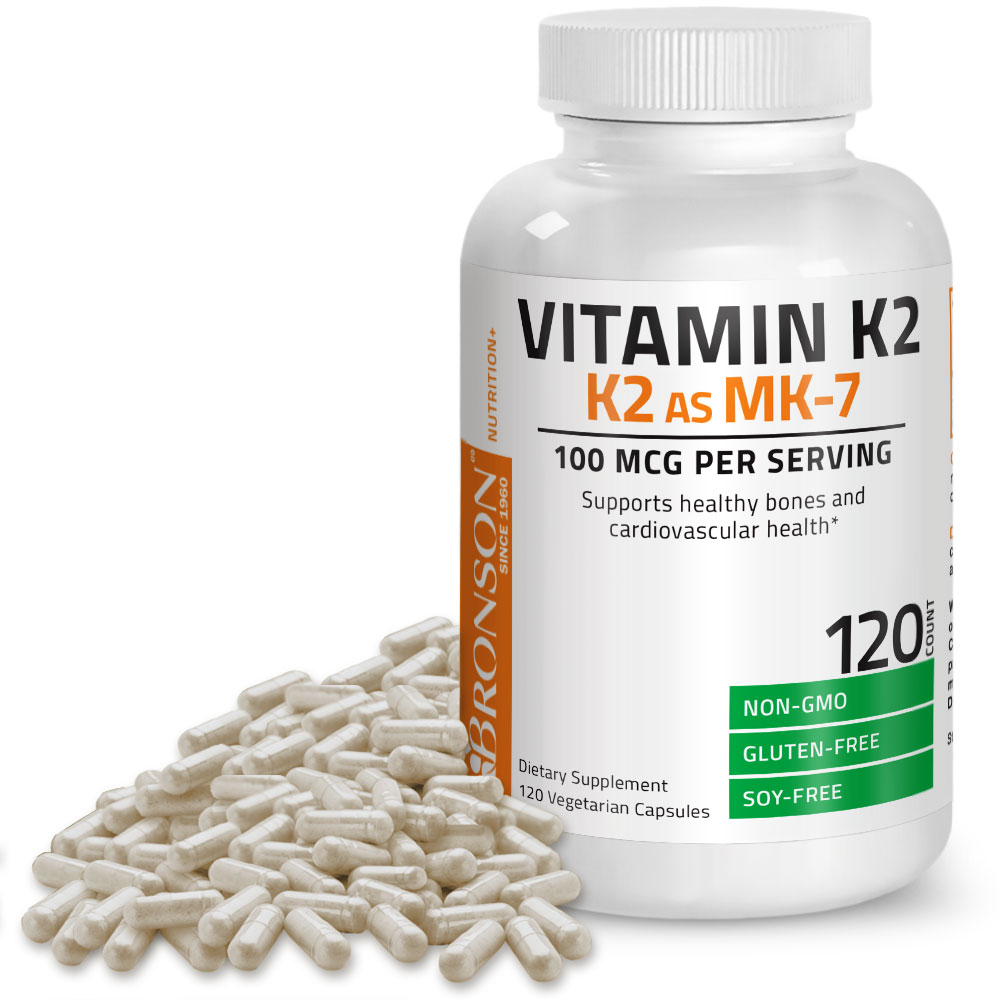 Bronson Vitamin K2 as MK-7 Menaquinone 100 mcg (per serving) - Non-GMO, Gluten Free, Soy Free, 120 Capsules - image 1 of 3