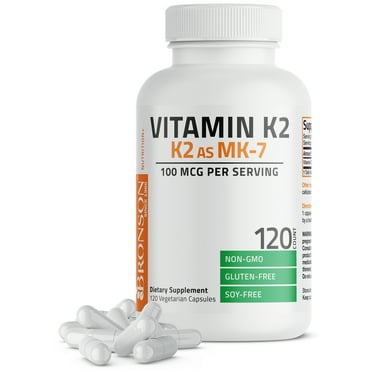 Bronson Vitamin K2 as MK-7 Menaquinone 100 mcg (per serving) - Non-GMO, Gluten Free, Soy Free, 120 Capsules
