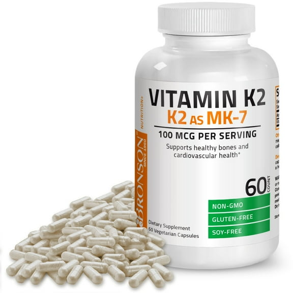 Bronson Vitamin K2 as MK-7 Menaquinone 100 mcg (per serving) - Non-GMO, Gluten Free, Soy Free, 60 Capsules