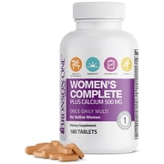 Bronson Womens Complete Once-Daily Multi For Active Women One Tablet Multi Vitamin, Supports Healthy Appearance, Immunity, Metabolism, Energy, 180 Tablets