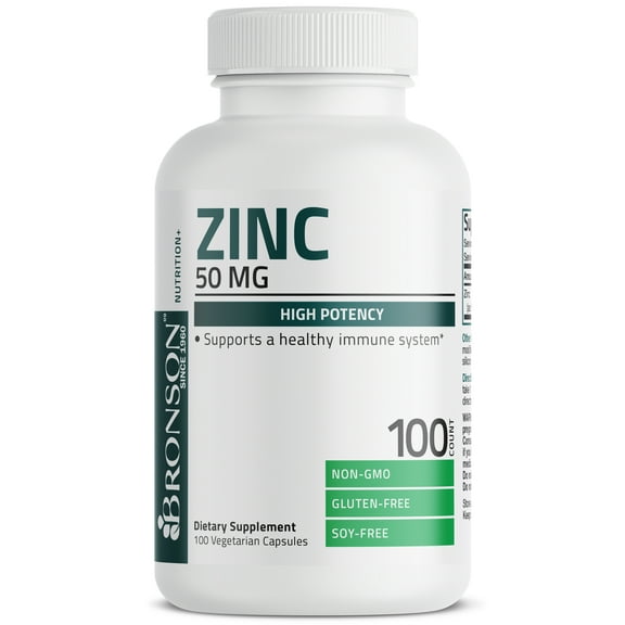 Bronson Zinc 50 mg, High Potency Immune Support & Antioxidant and Skin Health Support - NON GMO, 100 Vegetarian Capsules