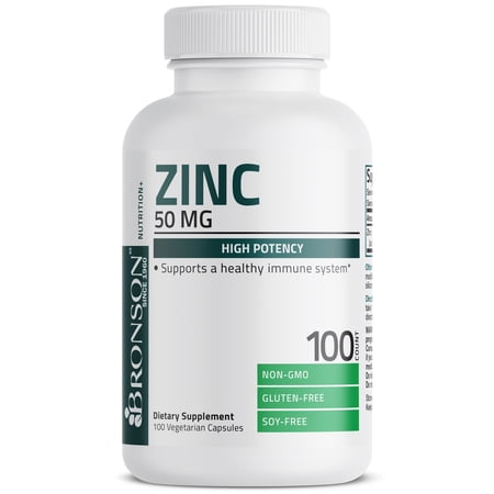 Bronson Zinc 50 mg, High Potency Immune Support & Antioxidant and Skin Health Support - NON GMO, 100 Vegetarian Capsules