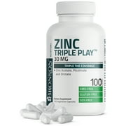 Bronson Zinc Triple Play 30 mg - Triple The Coverage Zinc Acetate, Picolinate & Orotate, 100 Vegetarian Capsules