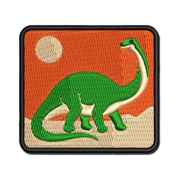 Brontosaurus Dinosaur Applique Multi-Color Embroidered Iron-On Patch - 3.5 Inch Large
