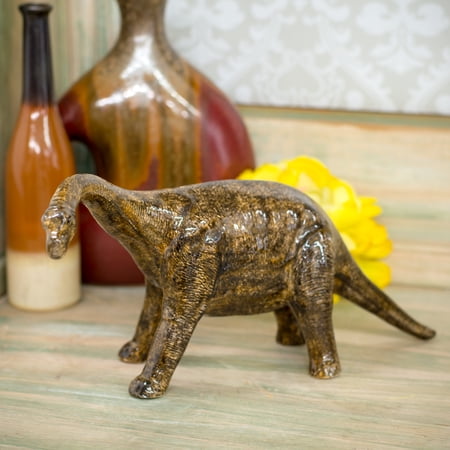 Brontosaurus Dinosaur Shaped Ceramic Stoneware Hand Painted Coin Bank