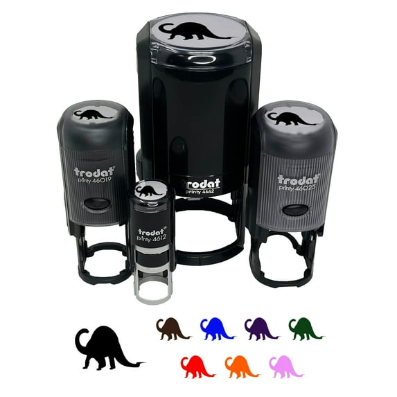 Brontosaurus Dinosaur Solid Self-Inking Rubber Stamp Ink Stamper - Yellow Ink - Medium 1 Inch