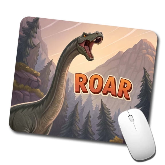 Brontosaurus Roar Bold Text Dinosaur Mouse Pad Low Profile Gaming Mat