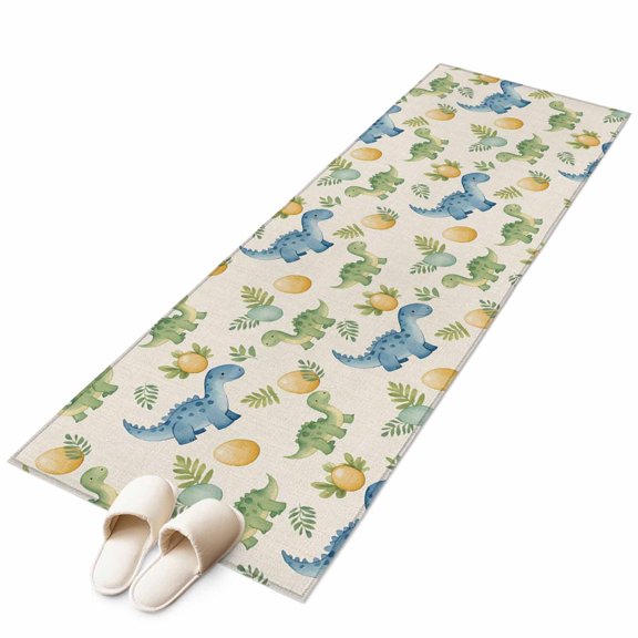 Brontosaurus Tropical Leaf Kitchen Runner Rug 2x6 Washable Runners for Hallway Non Slip Blue Yellow Animal Dino Eggs Retro Large Area Rug Indoor Floor Carpet for Bathroom Entryway Bedroom Living Room