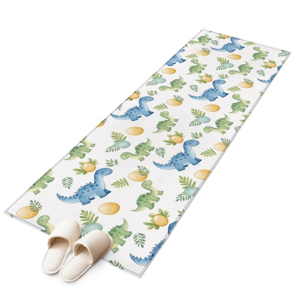 Brontosaurus Tropical Leaf Kitchen Runner Rug 2x6 Washable Runners for Hallway Non Slip Modern Blue Yellow Animal Dino Eggs Large Area Rug Indoor Floor Carpet for Bathroom Entryway Living Room