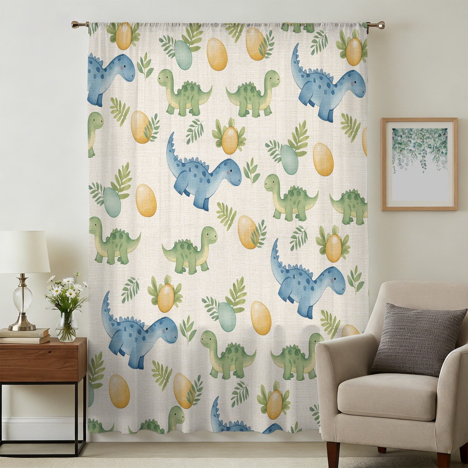 Brontosaurus Tropical Leaf Sheer Curtains 45 Inches Long, Blue Yellow ...