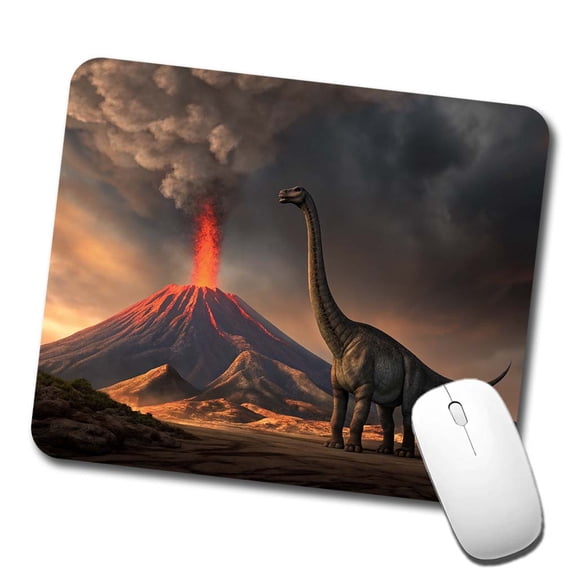 Brontosaurus Volcano Dinosaur Mouse Pad Low Profile Gaming Mat
