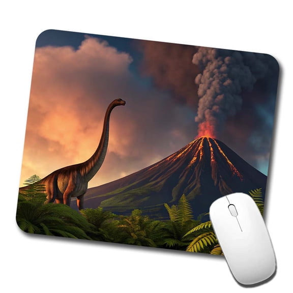 Brontosaurus Volcano Erupting Dinosaur Mouse Pad Low Profile Gaming Mat
