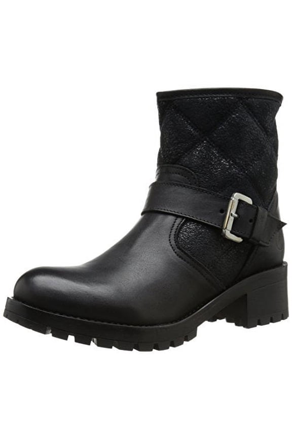 FA LENA Women's FLOR ENE Black Leather Fur Lined Biker Moto Bootie (Black, 7.5)