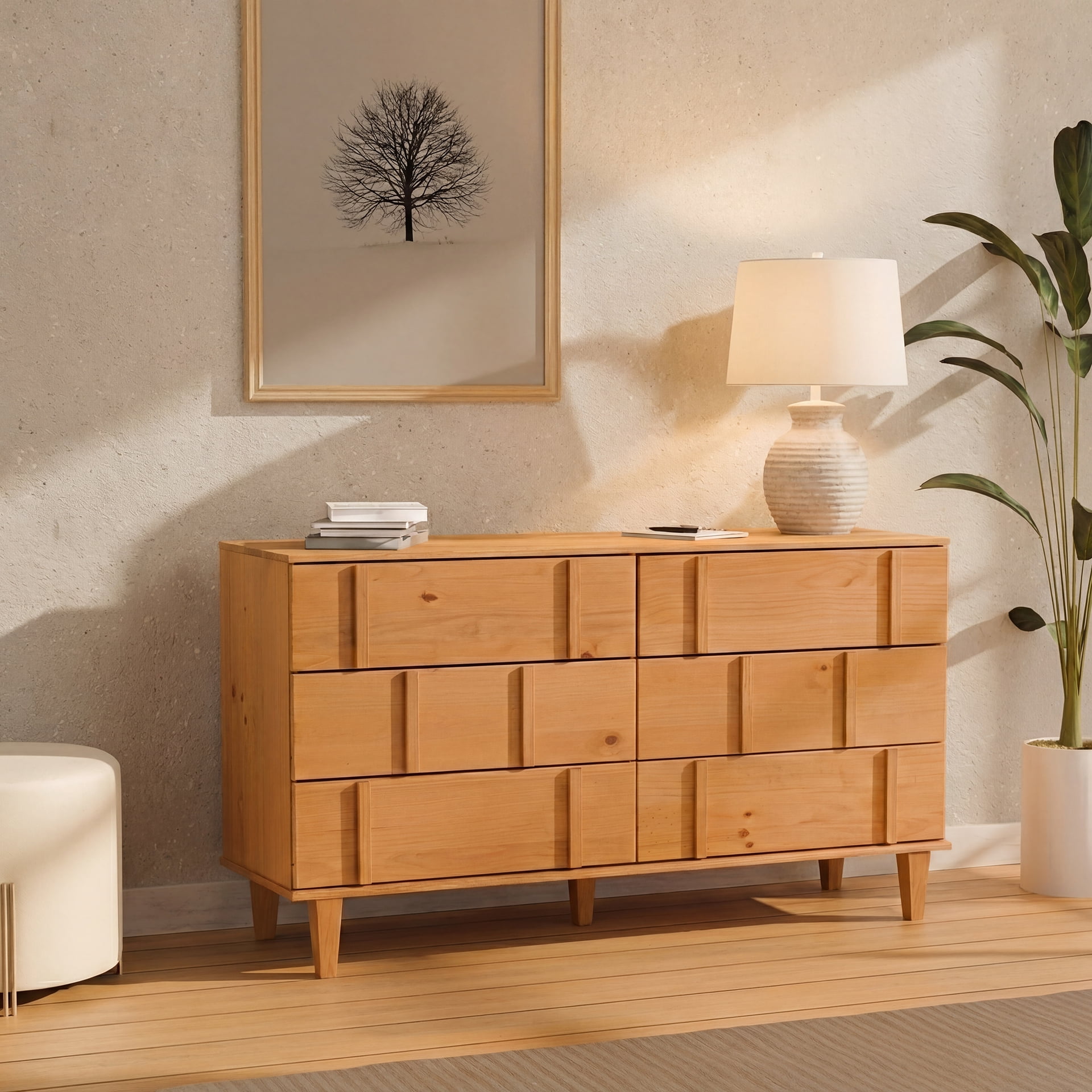 Bronx Modern Solid Wood Six Drawer Dresser Caramel - for Adults and Teens