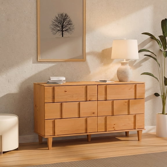 Bronx Modern Solid Wood Six Drawer Dresser Caramel - for Adults and Teens