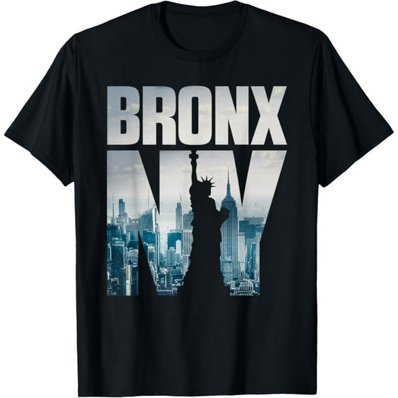 Bronx NYC New York City Skyline Illustration Graphic Design T-ShirtMen and women, Black T-shirt, size: Extra large