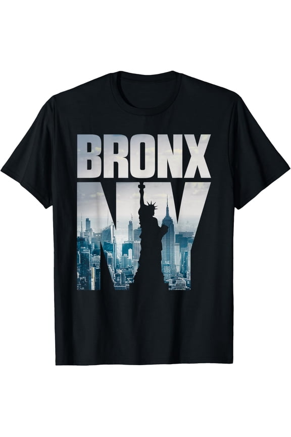 Bronx NYC New York City Skyline Illustration Graphic Design T-ShirtMen and women, Black T-shirt, size: Extra large