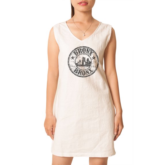 Bronx - New York Printed Vintage V-neck Linen Mini Shift Dress WDS_02 18