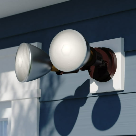 Bronze 2 Light Outdoor Security Flood Light with Adjustable Heads - Switch Controlled