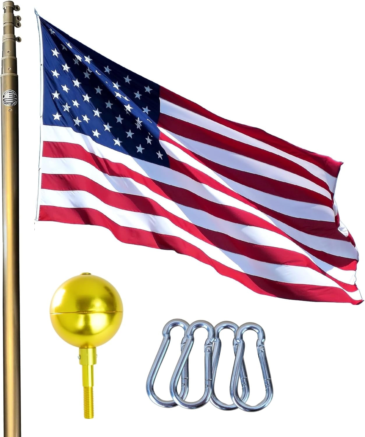 Bronze 25FT Telescoping Flagpole Kit For Outside House In Ground - Anti Tangle Swivel Ring Design - 100MPH Wind Tested