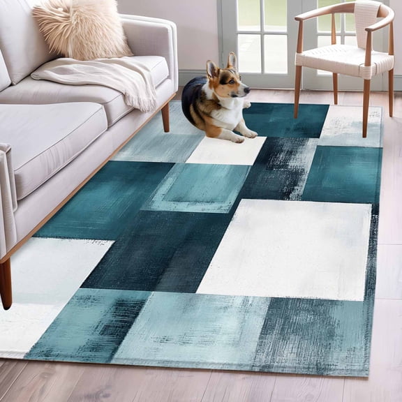 Bronze Abstract 4x6 Area Rugs for Living Room, Modern Rustic Geometric Color Block Plaid Non Slip Floor Mat Washable Low-Profile Indoor Carpet for Bedroom, Dining Room, Bathroom