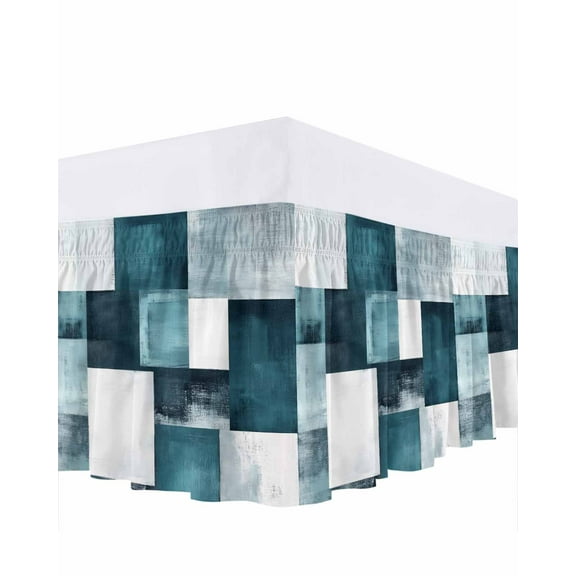 Bronze Abstract Bed Skirt Modern Rustic Geometric Color Block Plaid Bed Skirts Queen Size 18 Inch Drop, Wrap Around Dust Ruffle Bedskirt with Adjustable Elastic Belt for Queen Size Beds