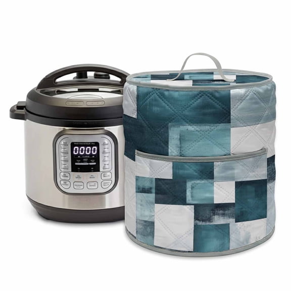 Bronze Abstract Pressure Cooker Cover Modern Rustic Geometric Color Block Plaid Dust Cover for Kitchen Appliances with Top Handle & Storage Pockets, Fits 8 Quart Instant Pot, Air Fryer, Crock Pot