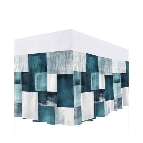 Bronze Abstract Ruffle Bed Skirt Queen Size Modern Rustic Geometric Adjustable Elastic Dust Bed Skirts Wrap Around Bedskirt Wrinkle Free Easy Fit with 16 Inch Drop