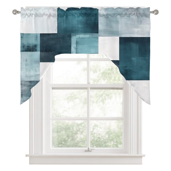Bronze Abstract Swag Valance for Windows, Modern Rustic Geometric Swag Curtains Valances for Small Window Treatment Rod Pocket for Kitchen Bathroom 1 Panel 56x36in