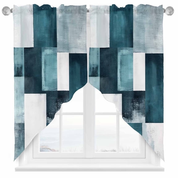 Bronze Abstract Swag Valances for Windows 2 Pack Modern Rustic Geometric Color Block Plaid Swag Kitchen Curtains 36 Inches Long Rod Pocket Short Window Treatment for Kitchen Bathroom 36"x36"
