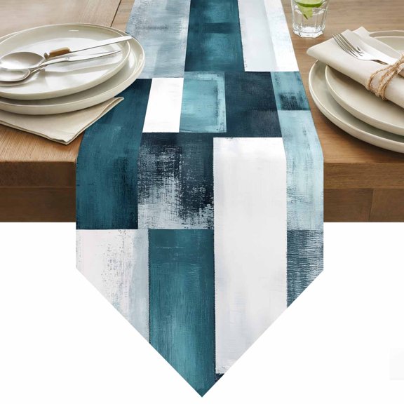Bronze Abstract Table Runner 36 Inches Long Modern Rustic Geometric Color Block Plaid Table Runners for Dining Room Tabletop Dresser Scarf Home Party Banquet Wedding Holiday Decoration
