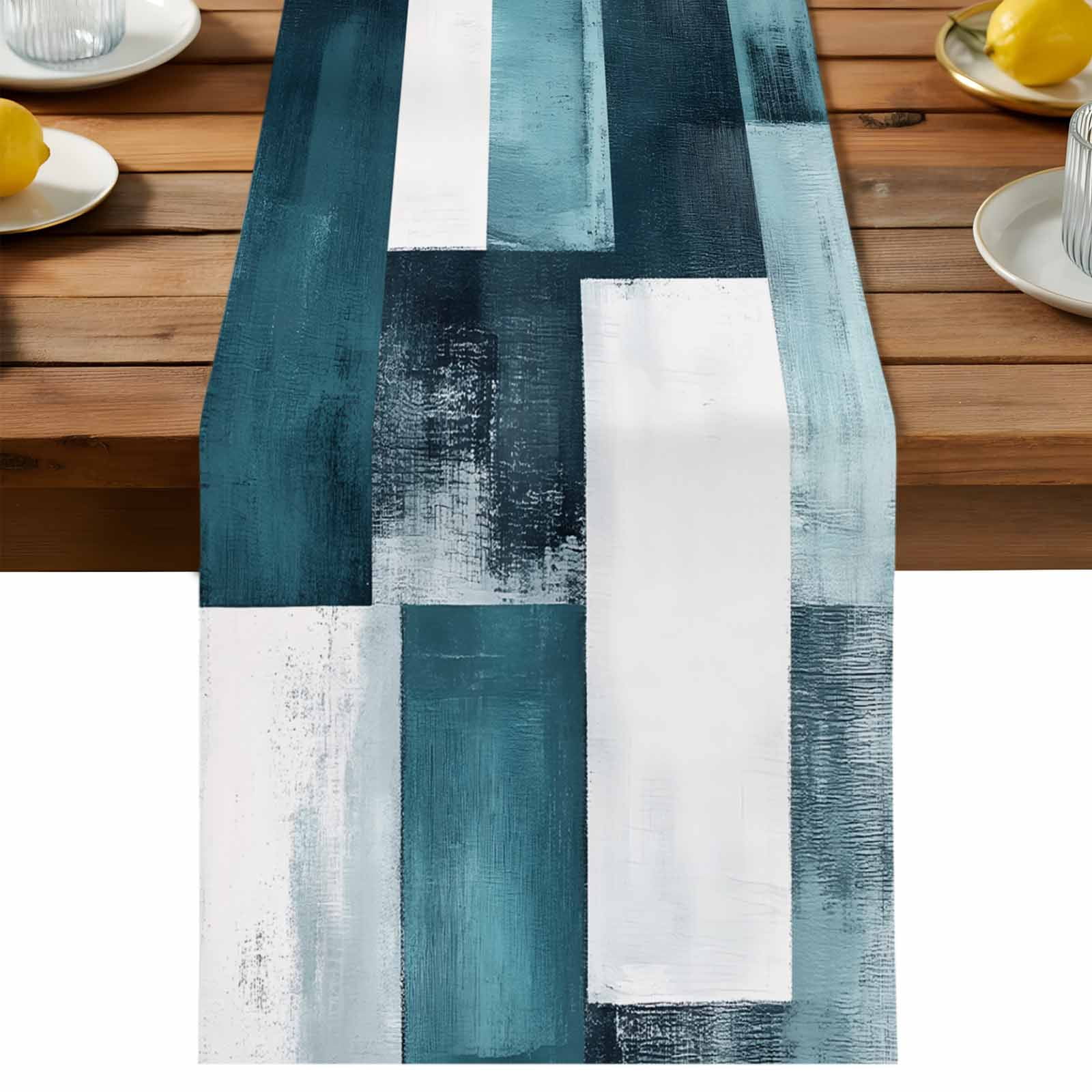 Bronze Abstract Table Runner, Modern Rustic Geometric Cotton Linen ...
