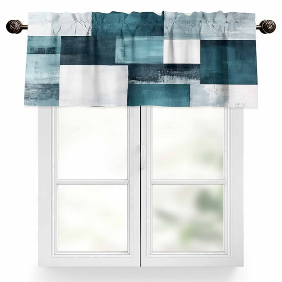 Bronze Abstract Valances for Windows, 42 x 12in, Modern Rustic Geometric Color Block Plaid Rod Pocket Kitchen Valance Curtain Light Filtering Window Treatments for Living Room Bedroom, 1 Panel