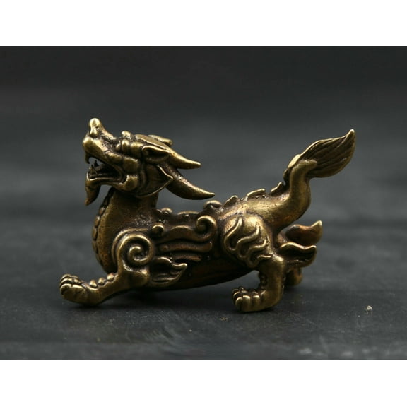 Bronze Animal Unicorn Beast Kylin Chi-lin Qilin Statue 60MM Small Curio Chinese
