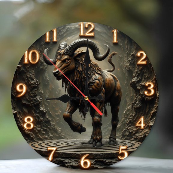 Bronze Aries Wall Clock with Artistic Design And Details 10-Inch Silent Wooden Wall Clock, Battery Operated (AA Batteries Not Included), Artistic Home Decor