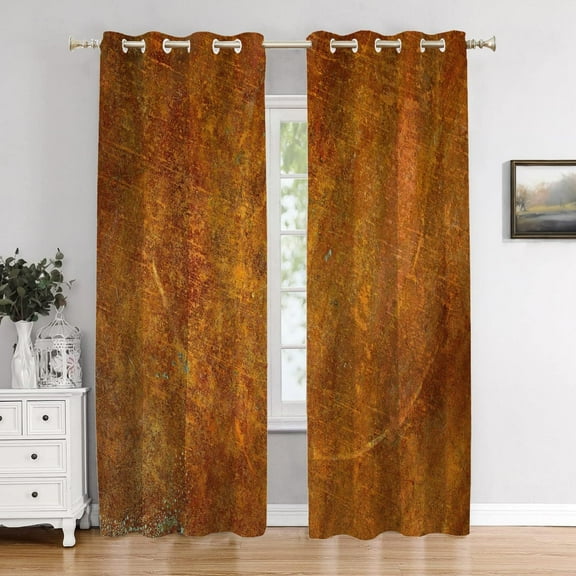 Bronze Art Texture Bedroom Curtains,Texture Copper Sheet Marble Orange Blackout Grommet Window Treatment Drapes For Living Room 38"W x 45"L (Pack of 2)