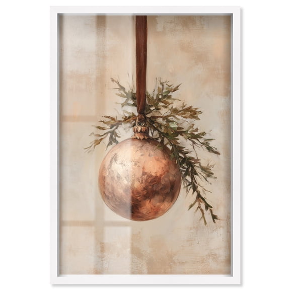 Bronze Bauble Shadowbox Print Christmas Wall Decor by Art Remedy, White Frame, 31 x 46