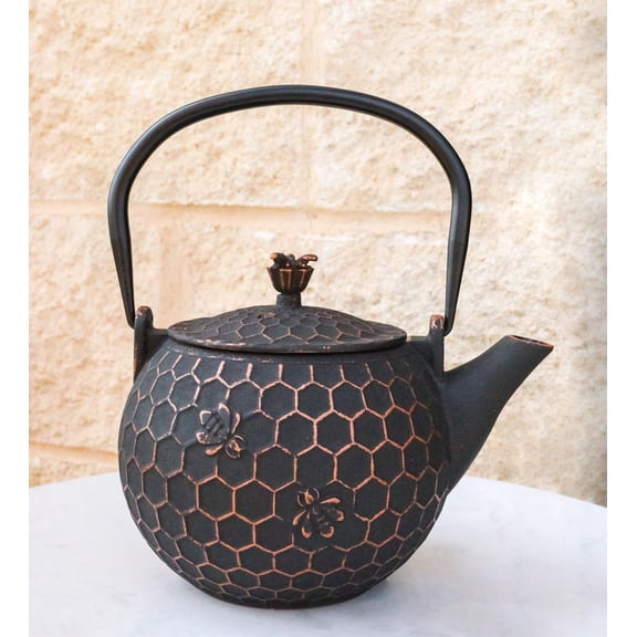 Bronze Bees With Honeycomb Design Large Cast Iron Tetsubin Teapot 60oz Tea Pot
