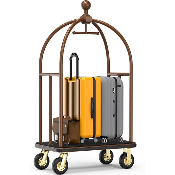 Bronze Birdcage Hotel Luggage Cart, 1500 lbs Bellman Trolley with 8" Silent Wheels and 41"x24" Platform – BERPET
