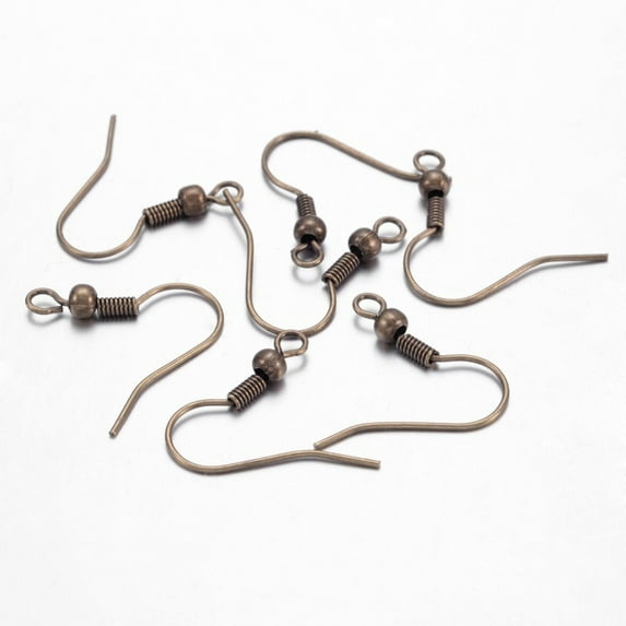 Bronze Brass Earring Hooks with Bead Charms and Horizontal Loop 19mm long Pin: 0.7mm Hole: 1.5mm