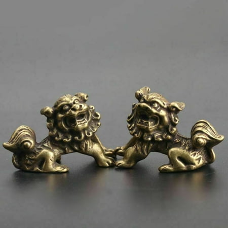 Bronze Brass Fu Dog Lion Statue Feng Shui Guardian Door Asian Cultural Home Decor